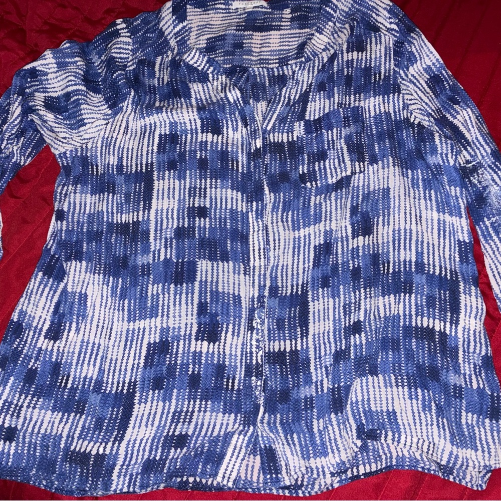 Blue and White Buttoned Women's Top